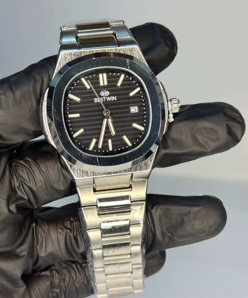 BESTWIN NAUTILUS BLACK DIAL DATE STEEL WATCH