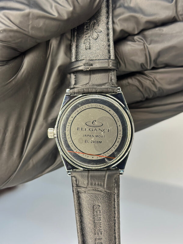 BLACK LEATHER STRAP ELEGANCE WATCH - Image 7