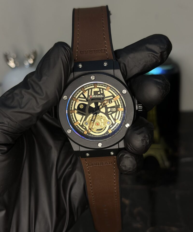 FORRAD SKELETON LEATHER STRAP(BROWN/BLACK) WATCH