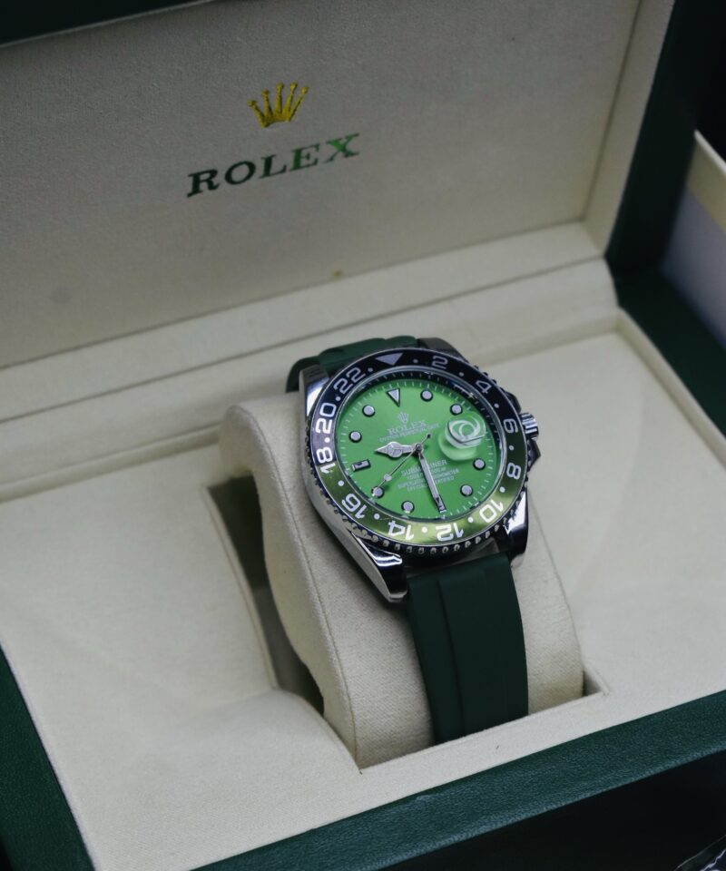 RLX GREEN SUBMARINER RUBBER STRAP ROTATING BEZEL WATCH